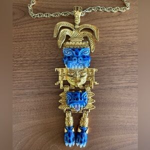 RARE Authentic Salvador Teran Vintage Mexico Mayan God 22K Plated Necklace